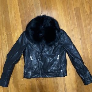 Alice + Olivia fur collar leather jacket